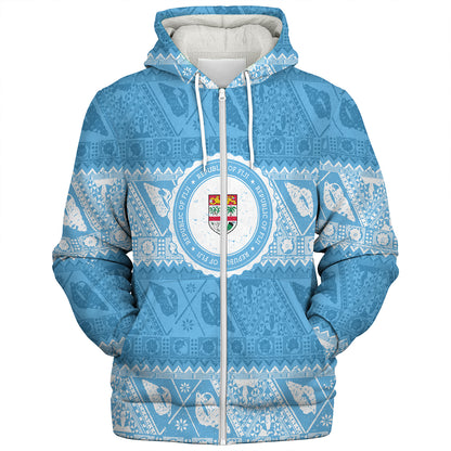 Fiji Sherpa Hoodie Tribal Pattern Vintage Style