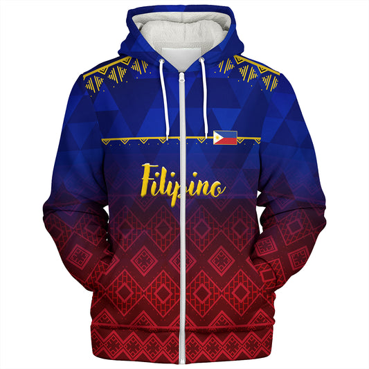 Philippines Filipinos Sherpa Hoodie Lowpolly Pattern with Tribal Motif