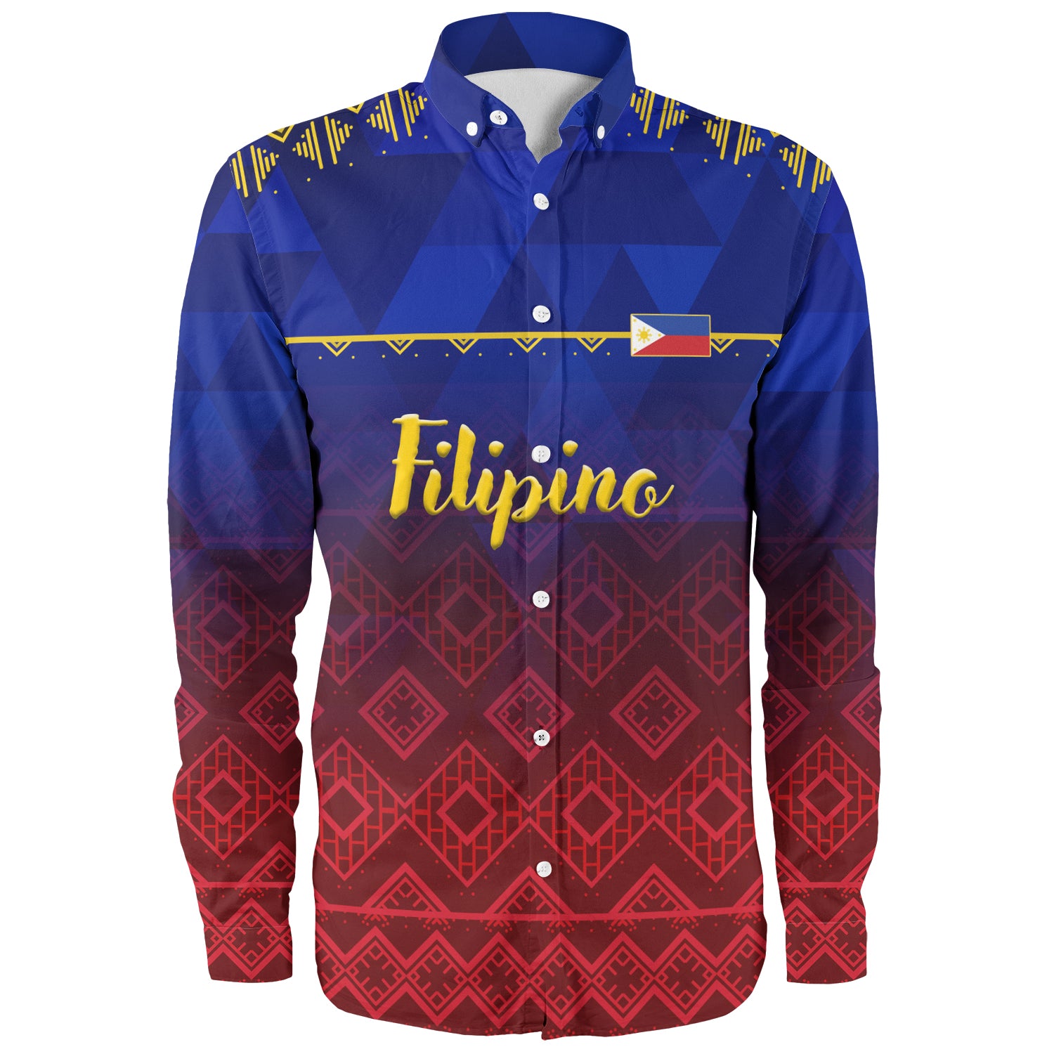 Philippines Filipinos Long Sleeve Shirt Lowpolly Pattern with Tribal Motif