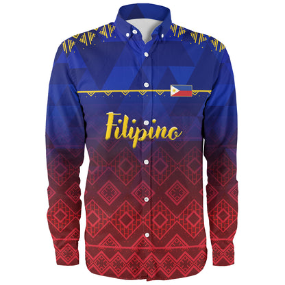 Philippines Filipinos Long Sleeve Shirt Lowpolly Pattern with Tribal Motif