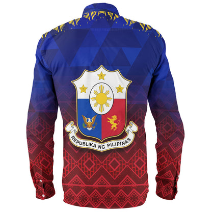 Philippines Filipinos Long Sleeve Shirt Lowpolly Pattern with Tribal Motif
