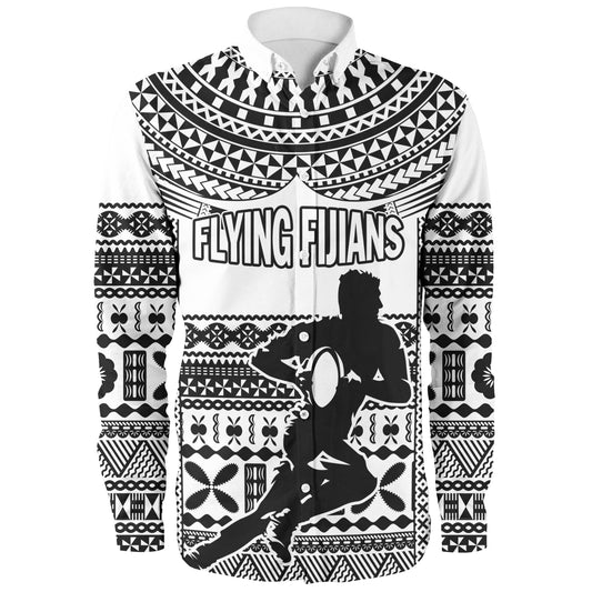 Fiji Long Sleeve Shirt Flying Fijians Rugby Tribal Pattern 2023