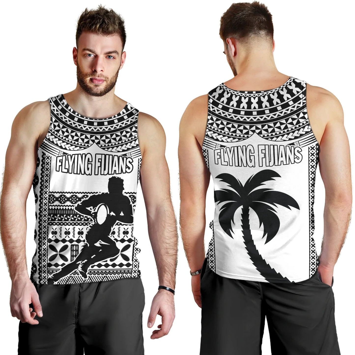 Fiji Tank Top Flying Fijians Rugby Tribal Pattern 2023