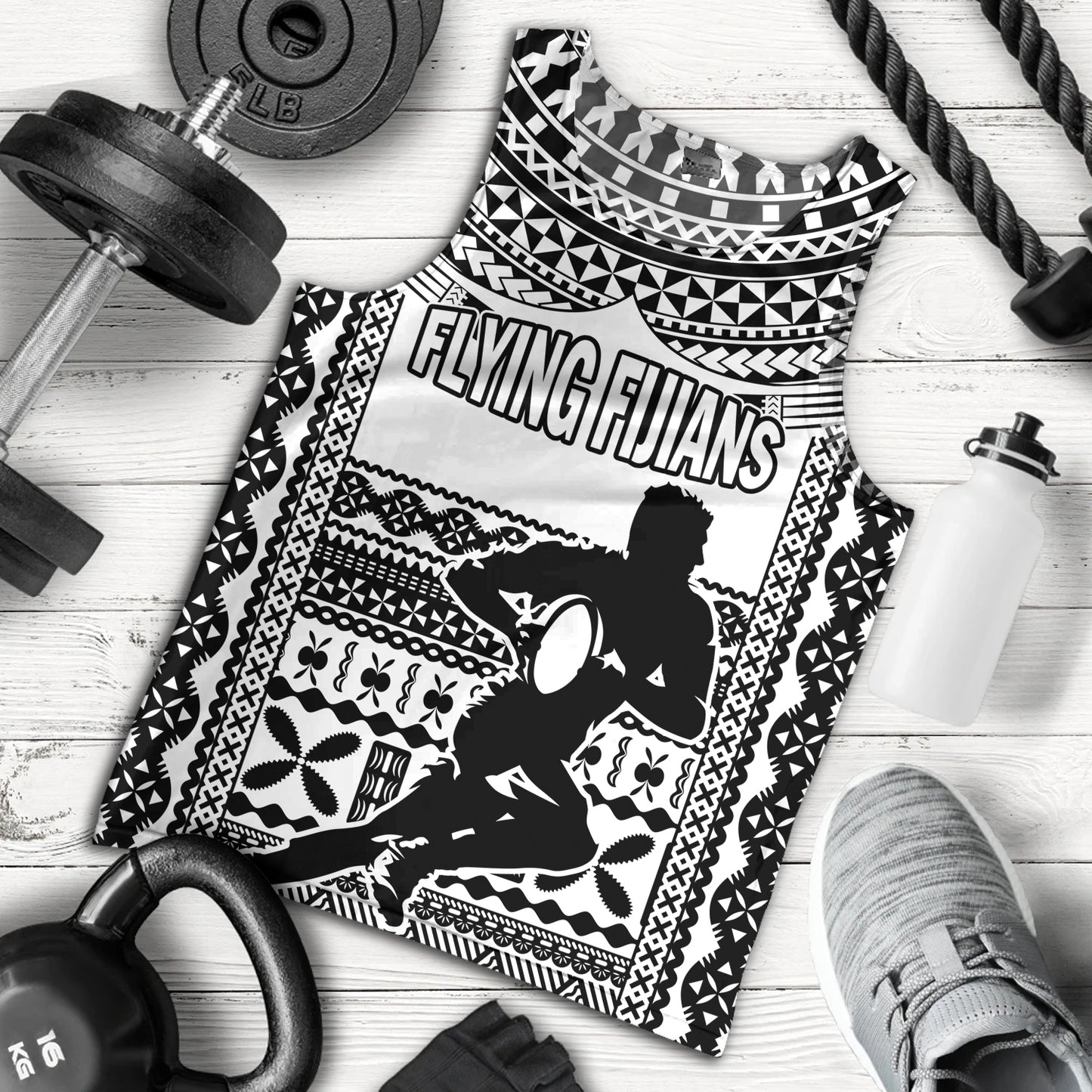 Fiji Tank Top Flying Fijians Rugby Tribal Pattern 2023