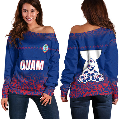 Guam Off Shoulder Sweatshirt White Latte Stone Guam Polynesian
