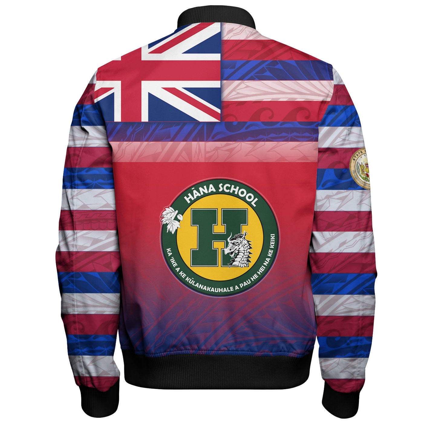 Hawaii Hana High and Elementary School Bomber Jacket Flag Color With Traditional Patterns