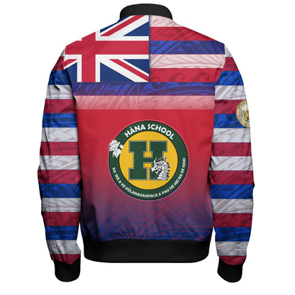 Hawaii Hana High and Elementary School Bomber Jacket Flag Color With Traditional Patterns