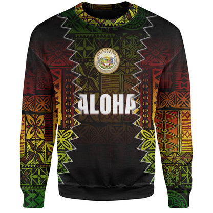 Hawaii Sweatshirt Polynesian Tribal Motif Reggae Color
