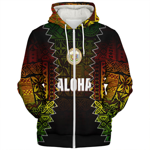 Hawaii Sherpa Hoodie Polynesian Tribal Motif Reggae Color