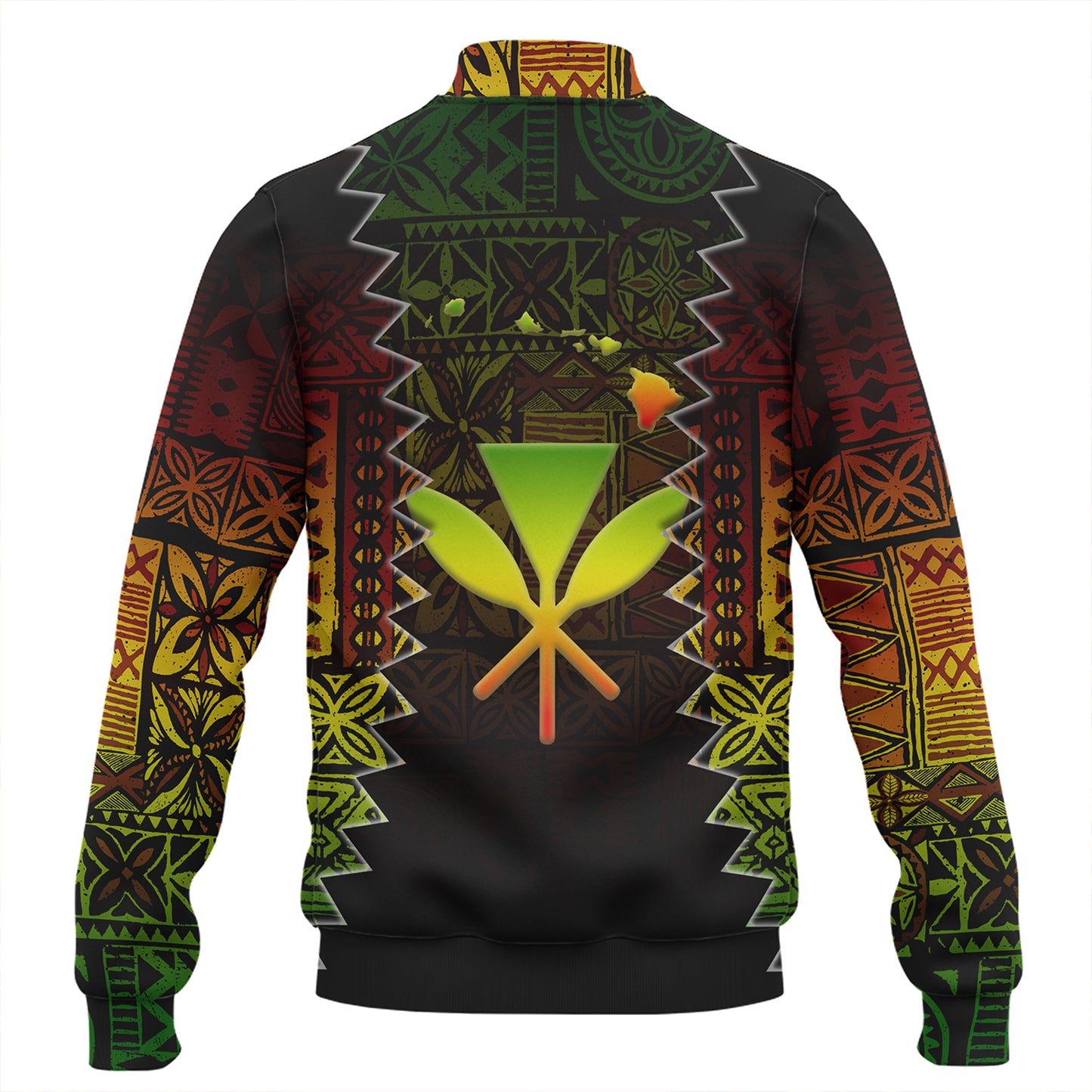 Hawaii Baseball Jacket Polynesian Tribal Motif Reggae Color