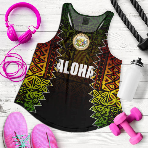 Hawaii Women Tank Polynesian Tribal Motif Reggae Color