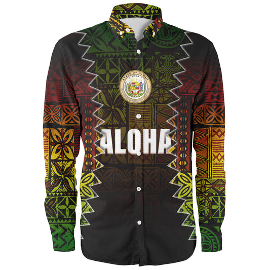 Hawaii Long Sleeve Shirt Polynesian Tribal Motif Reggae Color