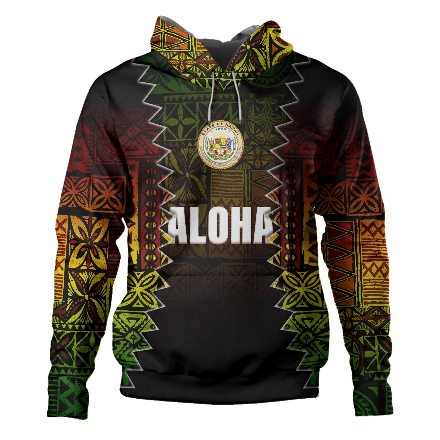 Hawaii Hoodie Polynesian Tribal Motif Reggae Color