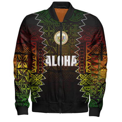 Hawaii Bomber Jacket Polynesian Tribal Motif Reggae Color