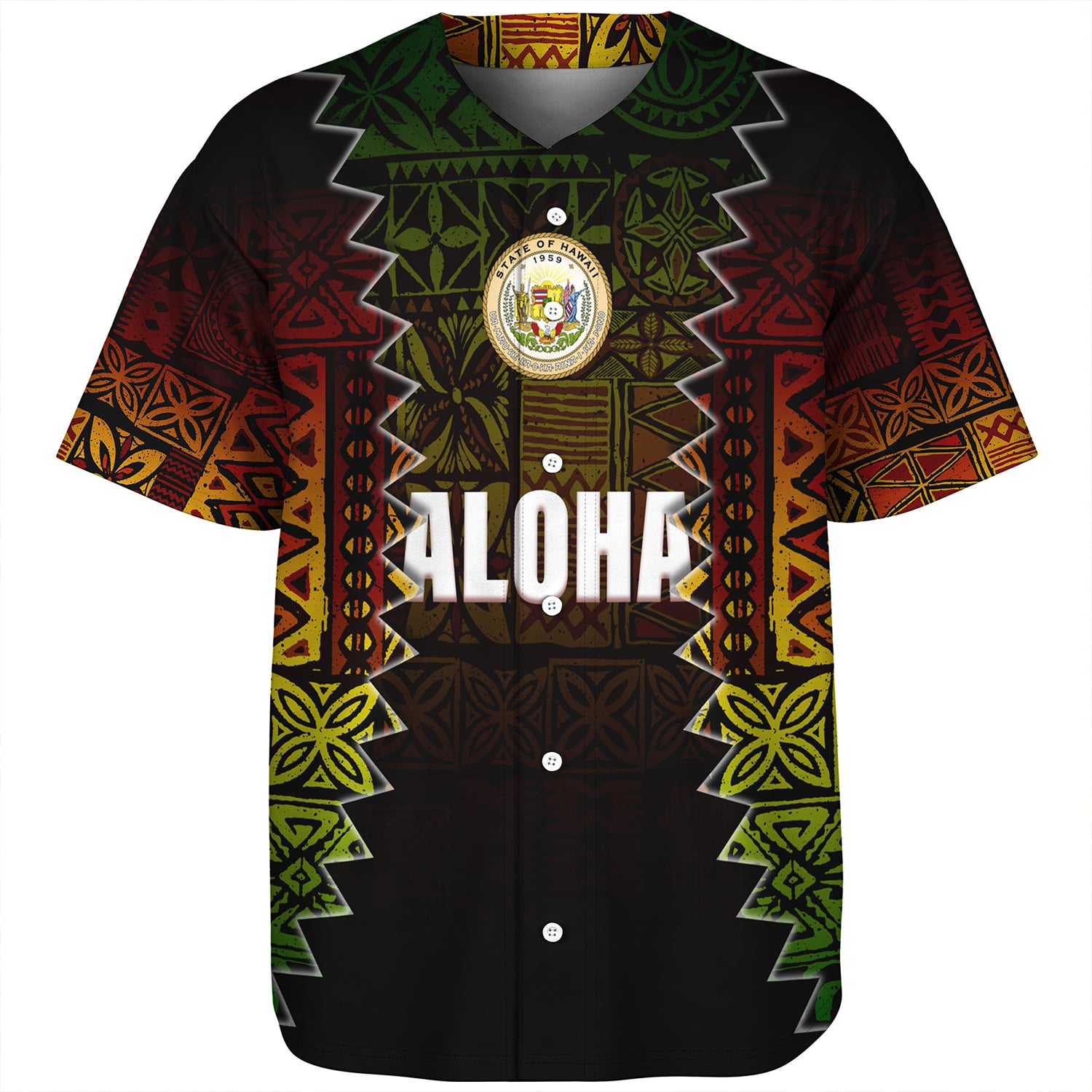 Hawaii Baseball Shirt Polynesian Tribal Motif Reggae Color
