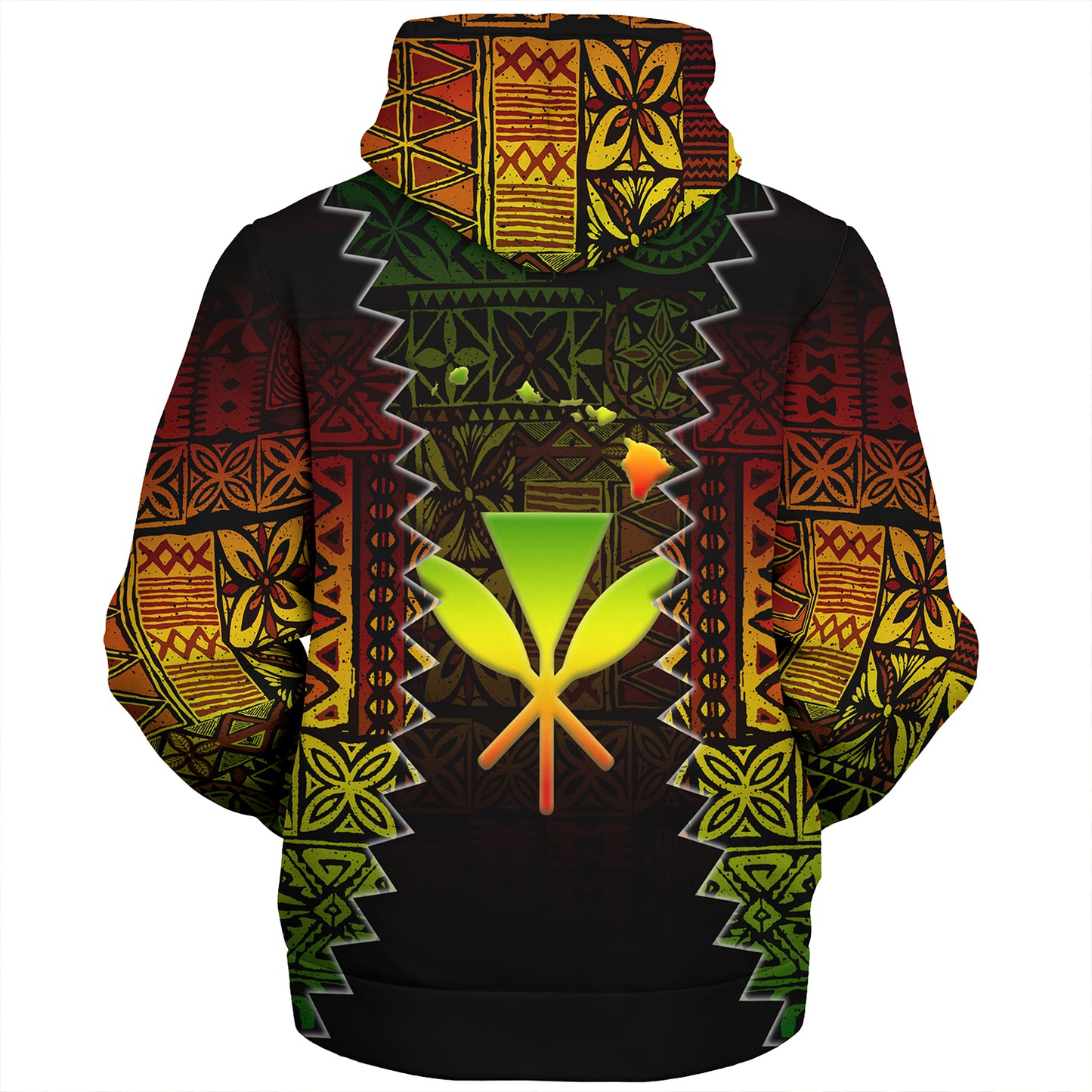 Hawaii Sherpa Hoodie Polynesian Tribal Motif Reggae Color