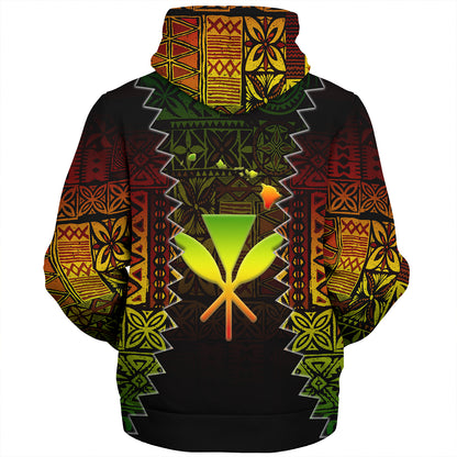 Hawaii Sherpa Hoodie Polynesian Tribal Motif Reggae Color