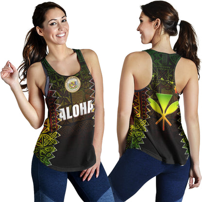 Hawaii Women Tank Polynesian Tribal Motif Reggae Color