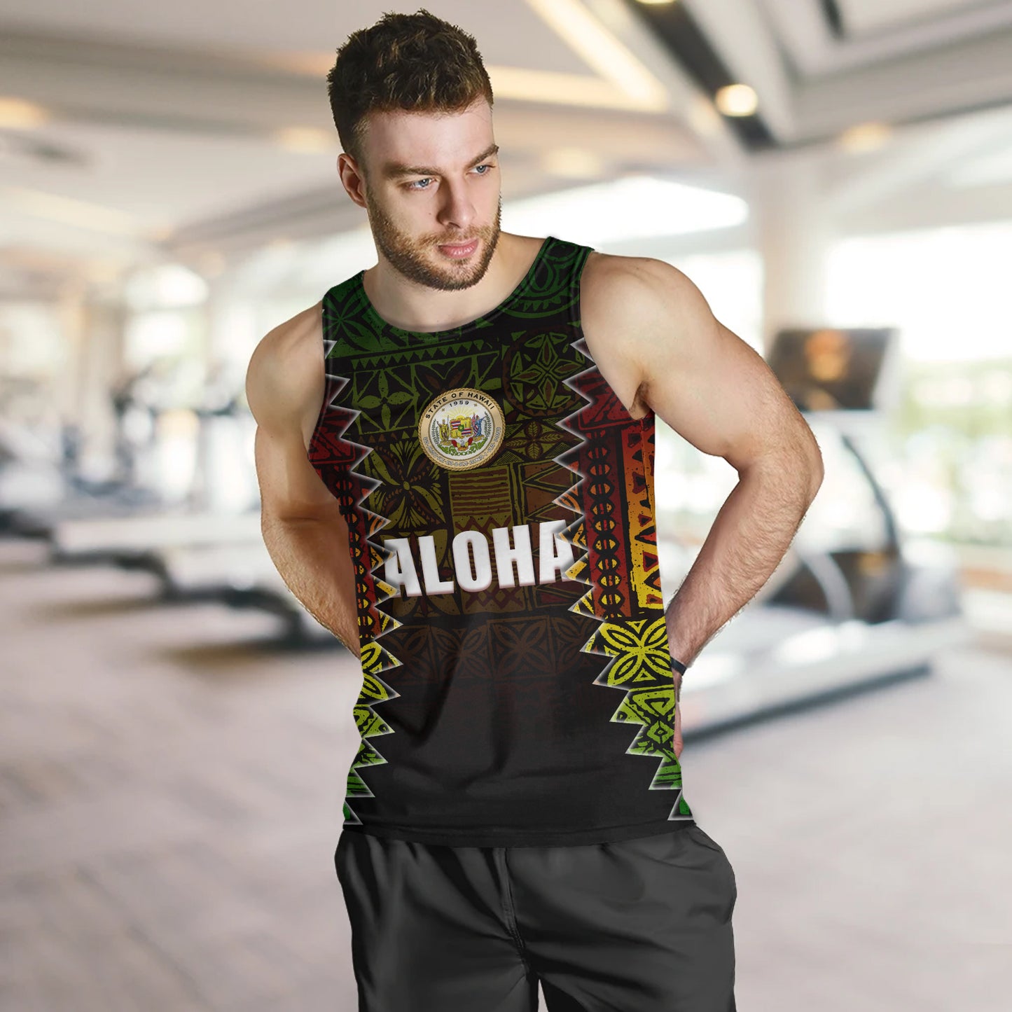 Hawaii Tank Top Polynesian Tribal Motif Reggae Color