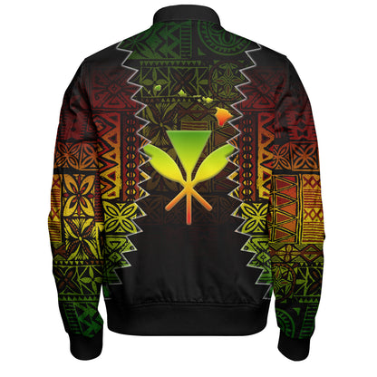 Hawaii Bomber Jacket Polynesian Tribal Motif Reggae Color