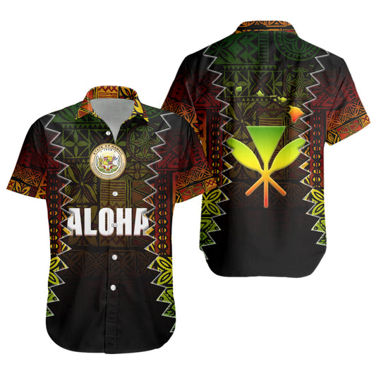 Hawaii Short Sleeve Shirt Polynesian Tribal Motif Reggae Color