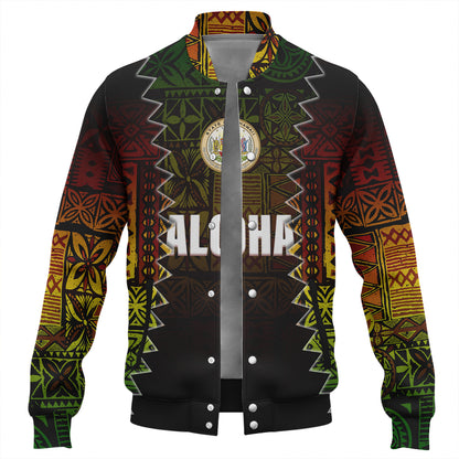Hawaii Baseball Jacket Polynesian Tribal Motif Reggae Color