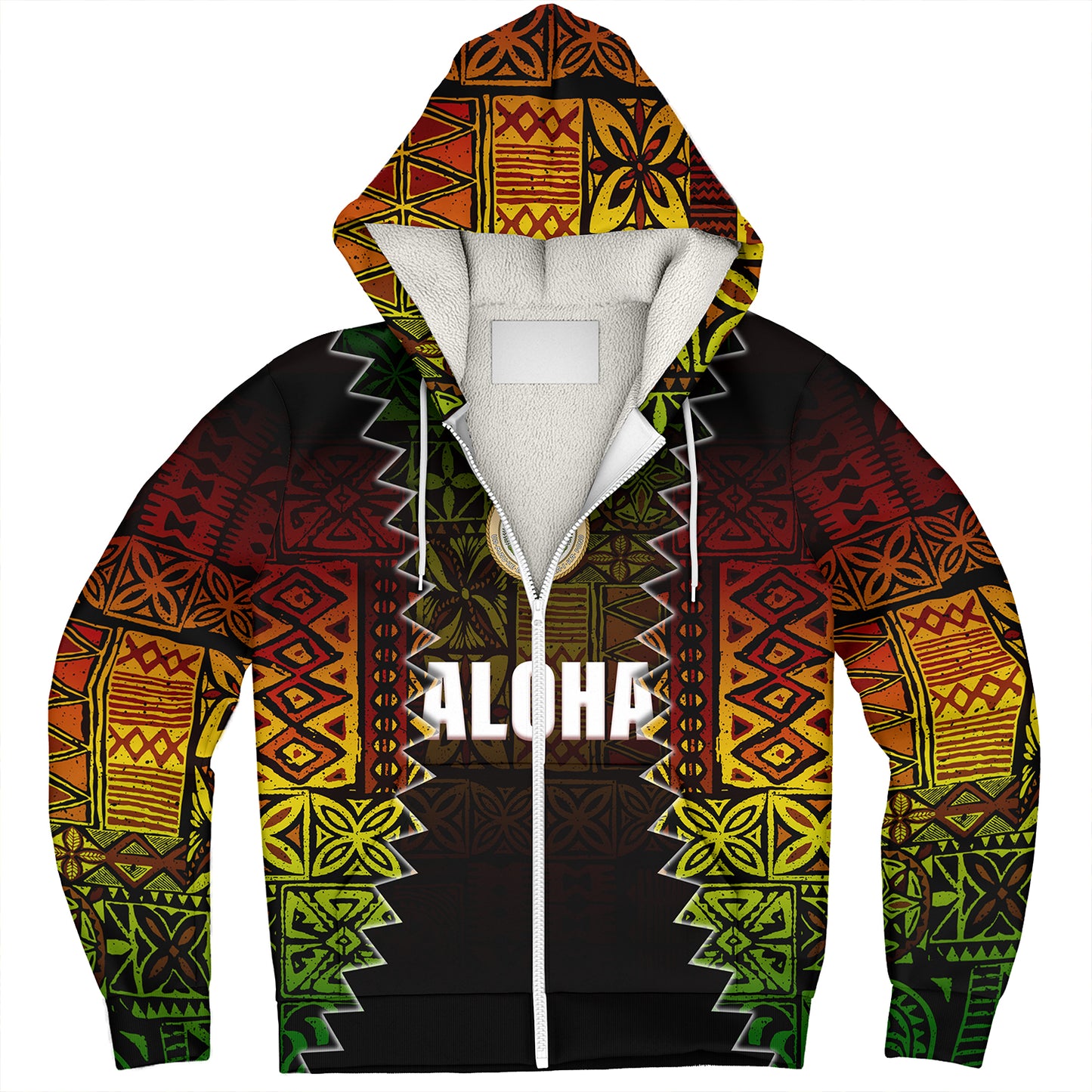 Hawaii Sherpa Hoodie Polynesian Tribal Motif Reggae Color