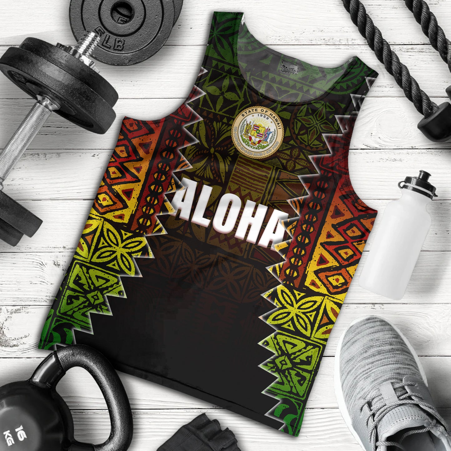 Hawaii Tank Top Polynesian Tribal Motif Reggae Color