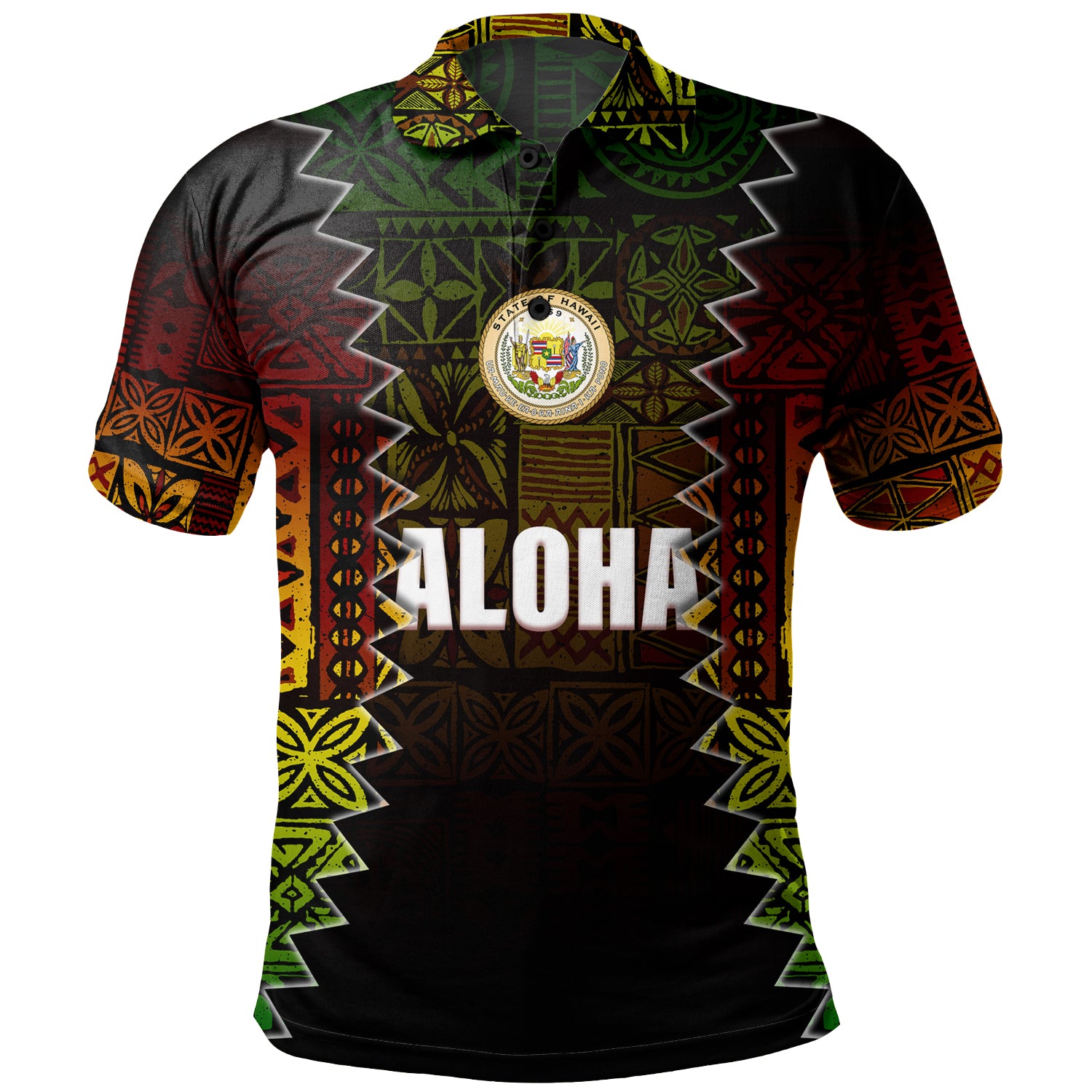 Hawaii Polo Shirt Polynesian Tribal Motif Reggae Color