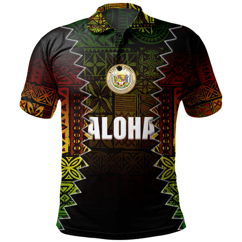 Hawaii Polo Shirt Polynesian Tribal Motif Reggae Color