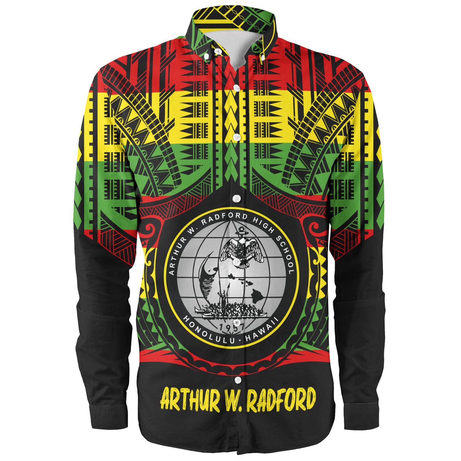 Hawaii Long Sleeve Shirt  Admiral Arthur W. Radford Reggae Color Polynesian