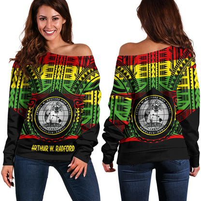 Hawaii Off Shoulder Sweatshirt  Admiral Arthur W. Radford Reggae Color Polynesian