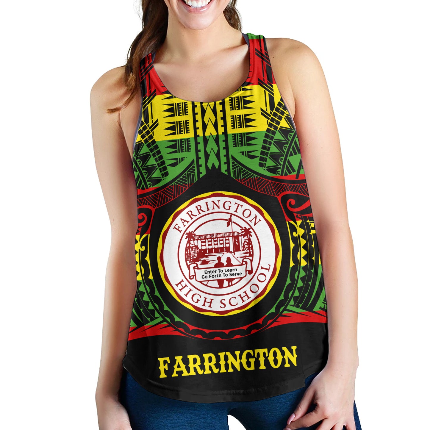 Hawaii Women Tank Farrington High School Reggae Color Polynesian