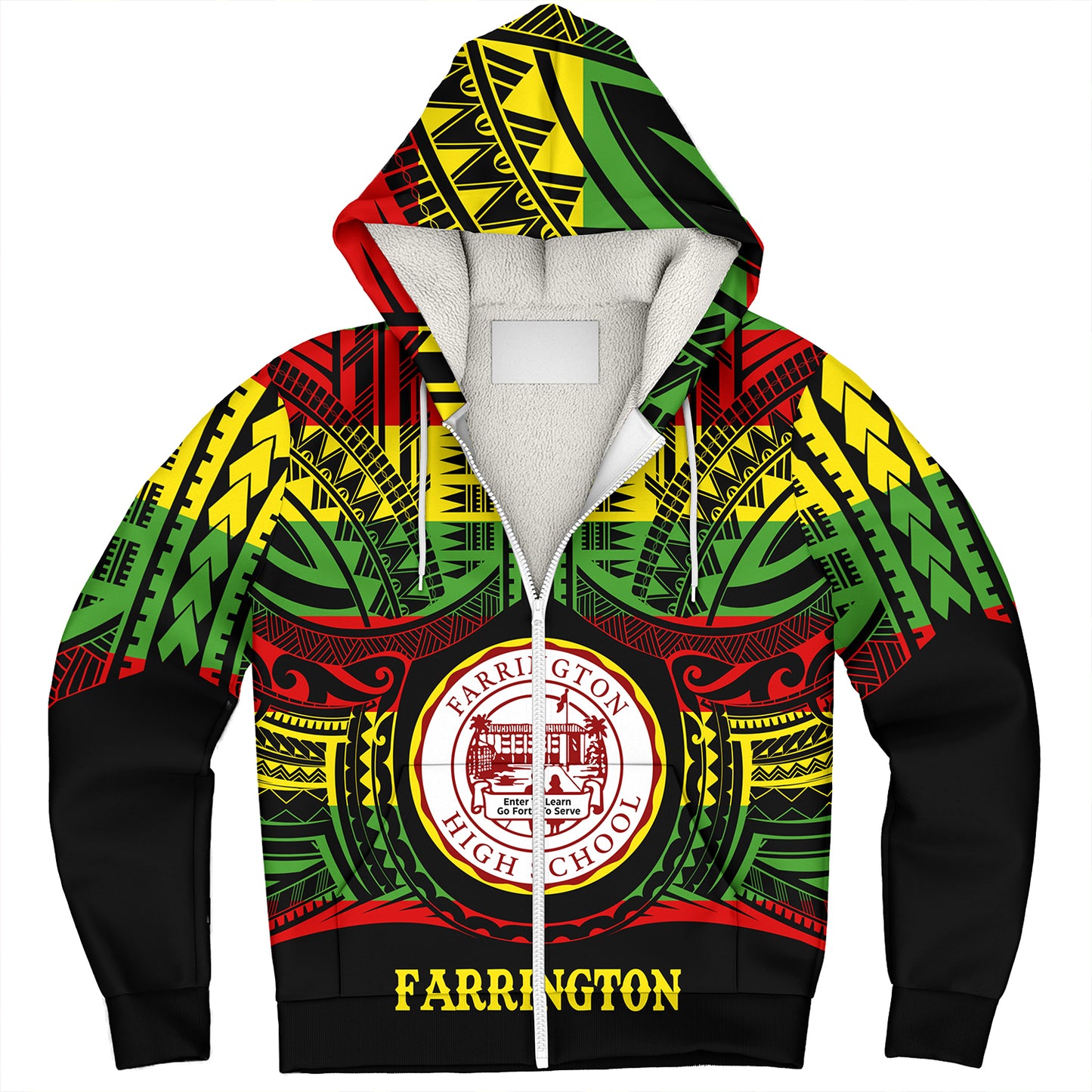 Hawaii Sherpa Hoodie Farrington High School Reggae Color Polynesian