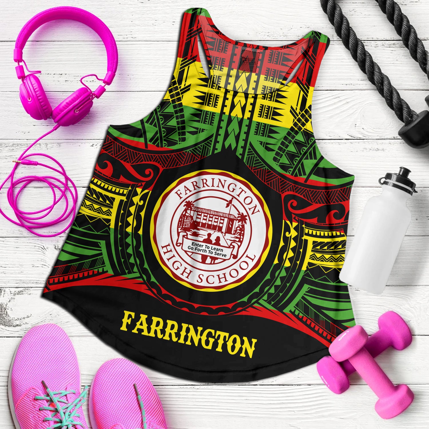 Hawaii Women Tank Farrington High School Reggae Color Polynesian