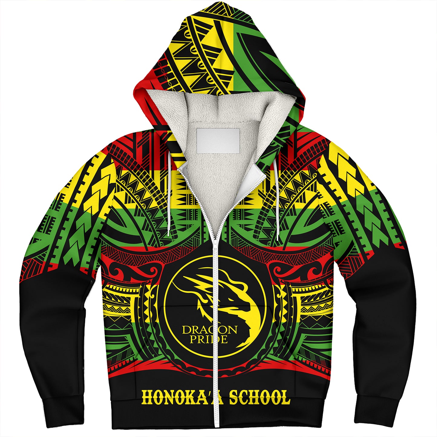 Hawaii Sherpa Hoodie Honokaa High & Intermediate School Reggae Color Polynesian