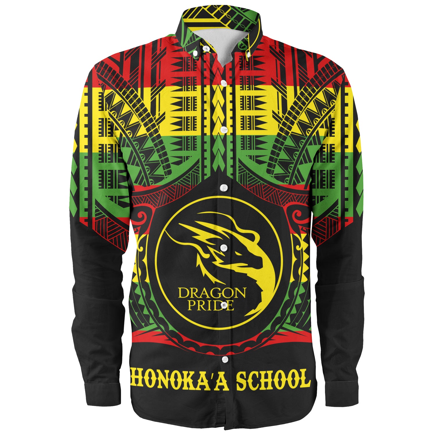 Hawaii Long Sleeve Shirt Honokaa High And Intermediate School Reggae Color Polynesian