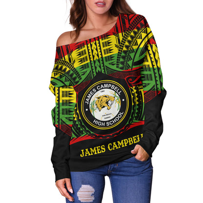 Hawaii Off Shoulder Sweatshirt James Campbell High School Reggae Color Polynesian
