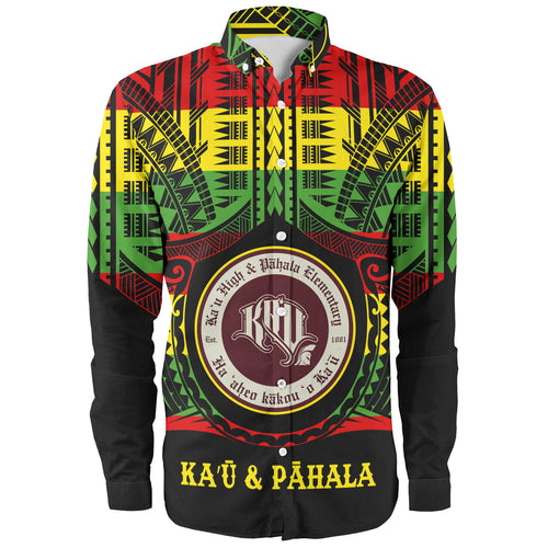 Hawaii Long Sleeve Shirt Kau High School And Pahala Elementary School Reggae Color Polynesian