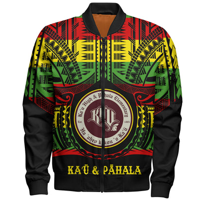 Hawaii Bomber Jacket KaÊ»Å« High & PÄhala Elementary School Reggae Color Polynesian