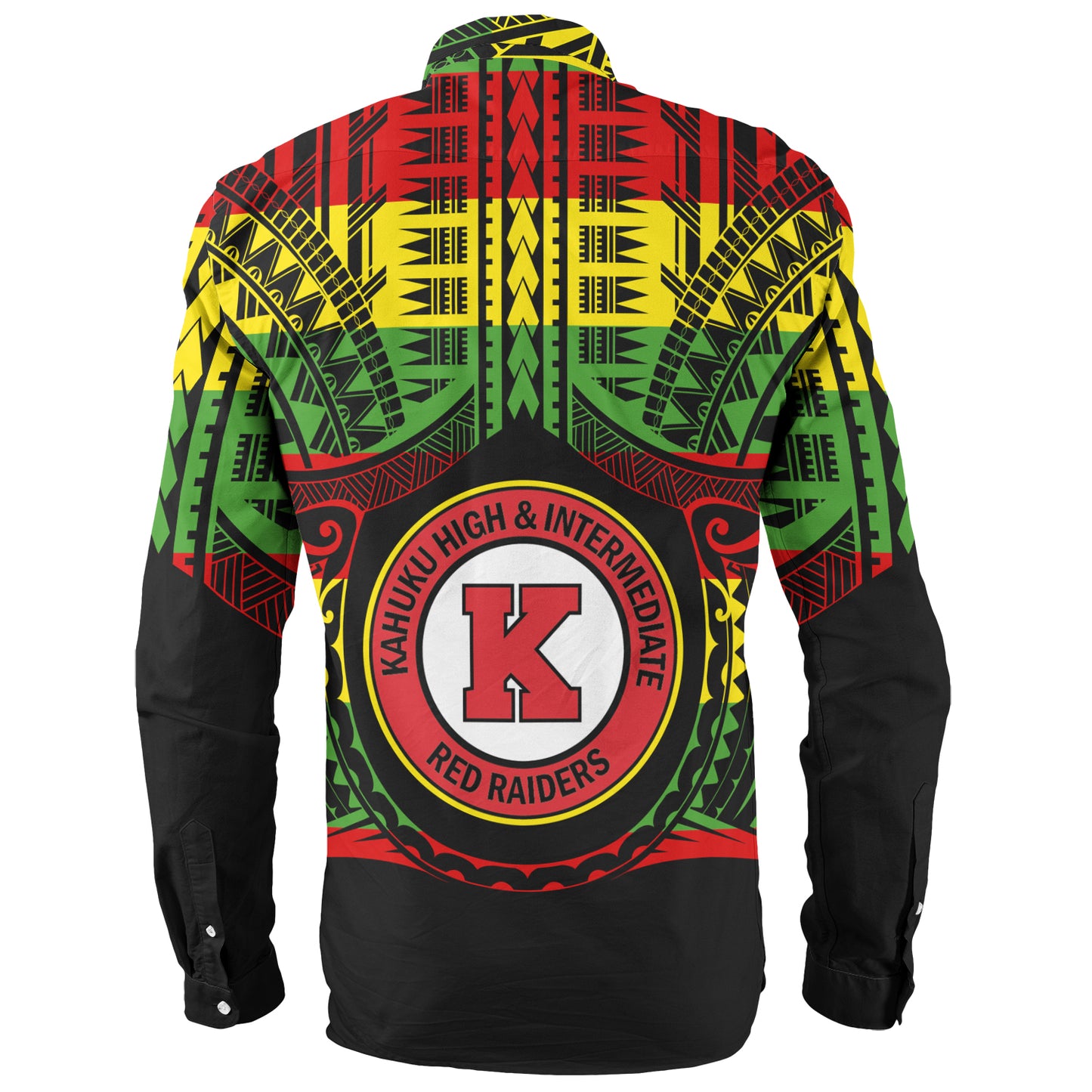 Hawaii Long Sleeve Shirt Kahuku High & Intermediate School Reggae Color Polynesian