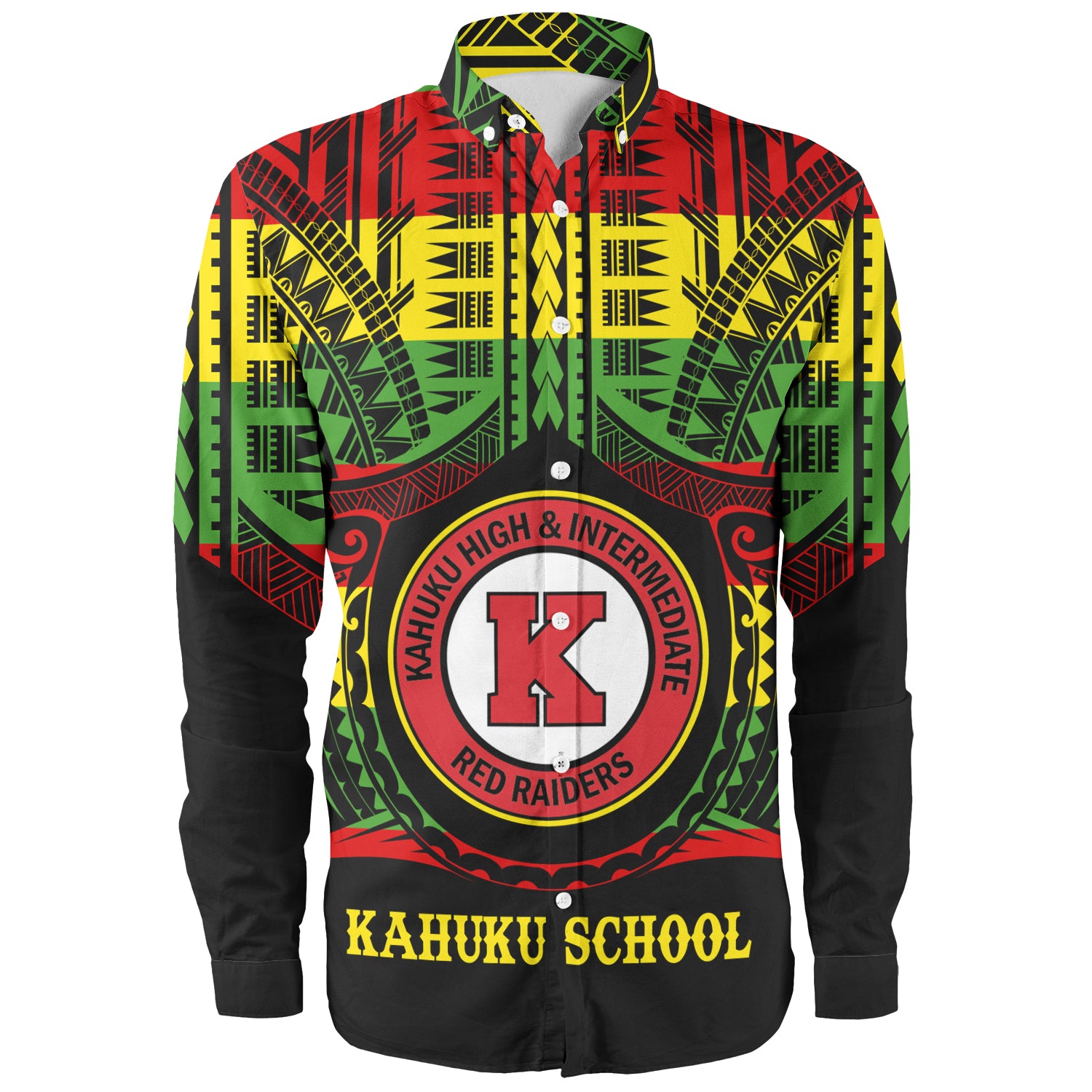 Hawaii Long Sleeve Shirt Kahuku High & Intermediate School Reggae Color Polynesian