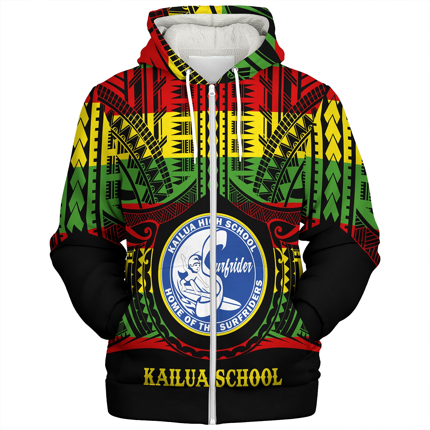 Hawaii Sherpa Hoodie Kailua High School Reggae Color Polynesian