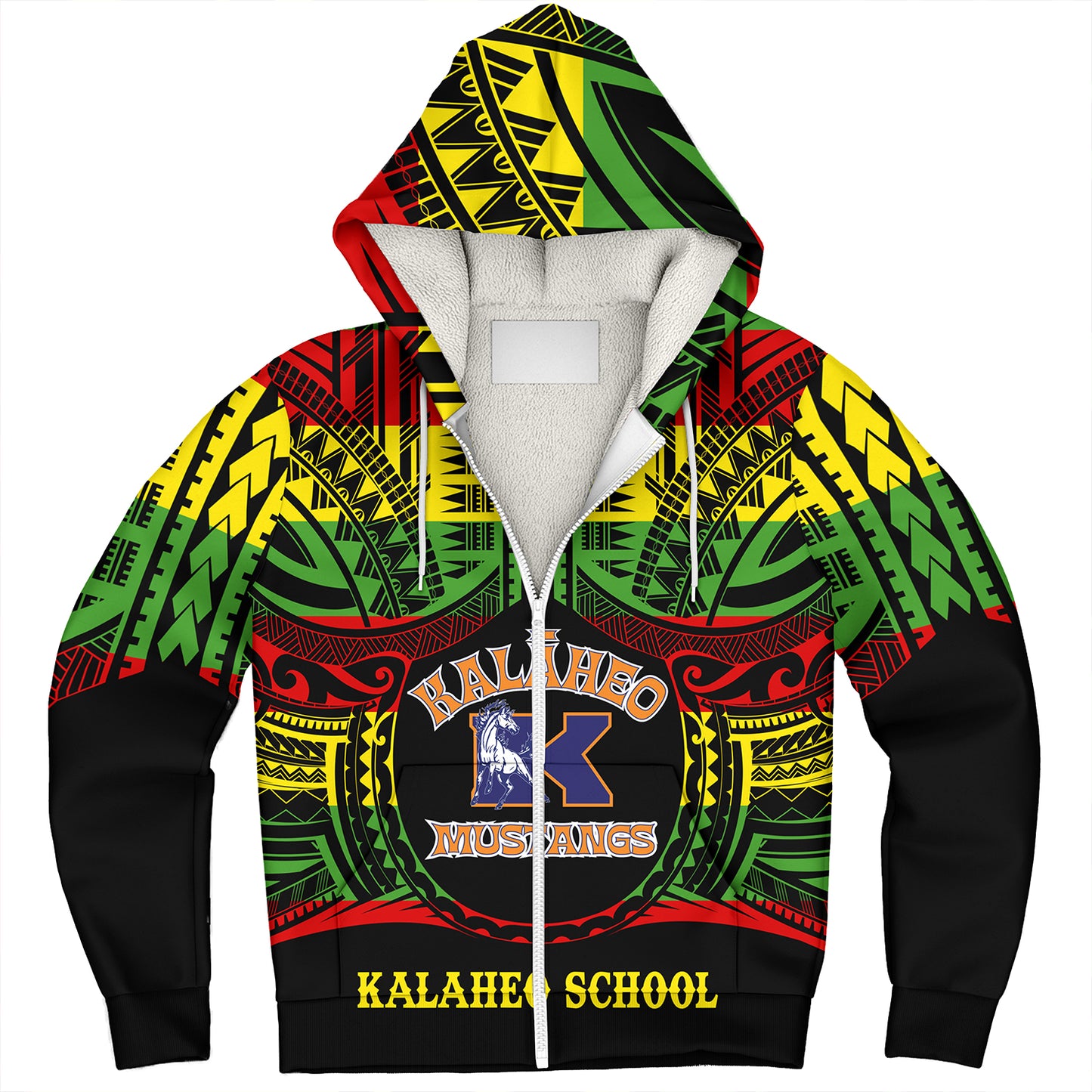 Hawaii Sherpa Hoodie Kalaheo High School Reggae Color Polynesian