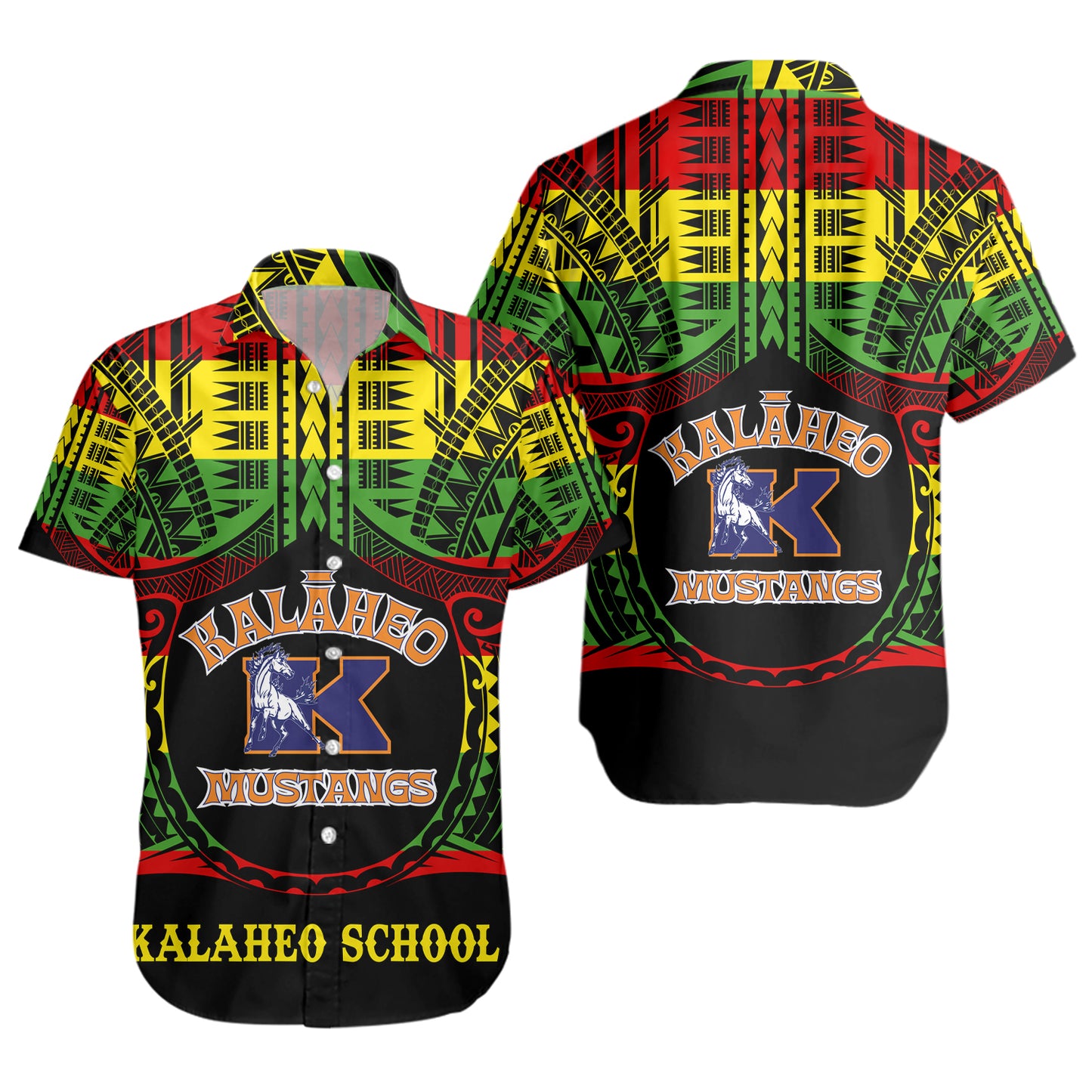 Hawaii Short Sleeve Shirt Kalaheo High School Reggae Color Polynesian