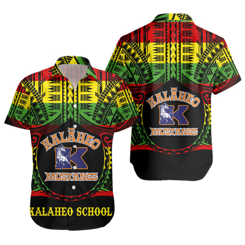 Hawaii Short Sleeve Shirt Kalaheo High School Reggae Color Polynesian