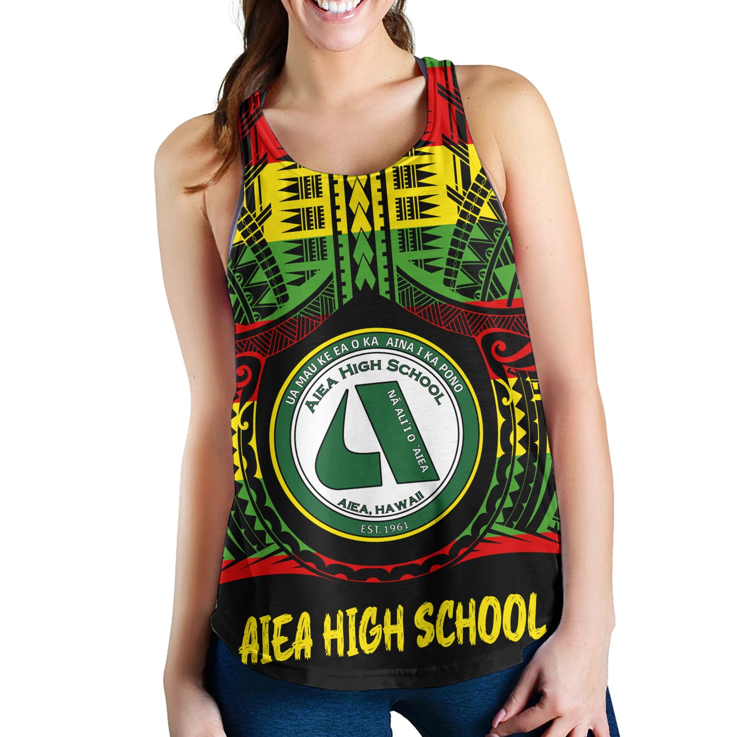 Hawaii Women Tank Aiea High School School Reggae Color Polynesian