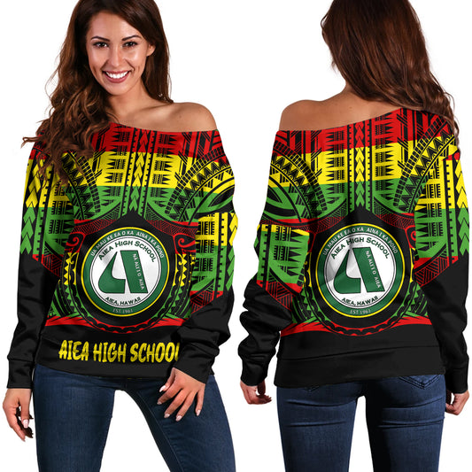 Hawaii Off Shoulder Sweatshirt Aiea High School Reggae Color Polynesian