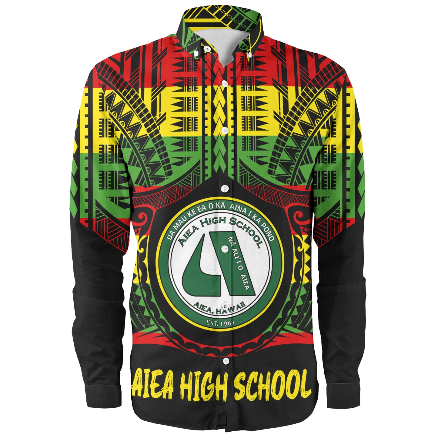 Hawaii Long Sleeve Shirt Aiea High School Reggae Color Polynesian
