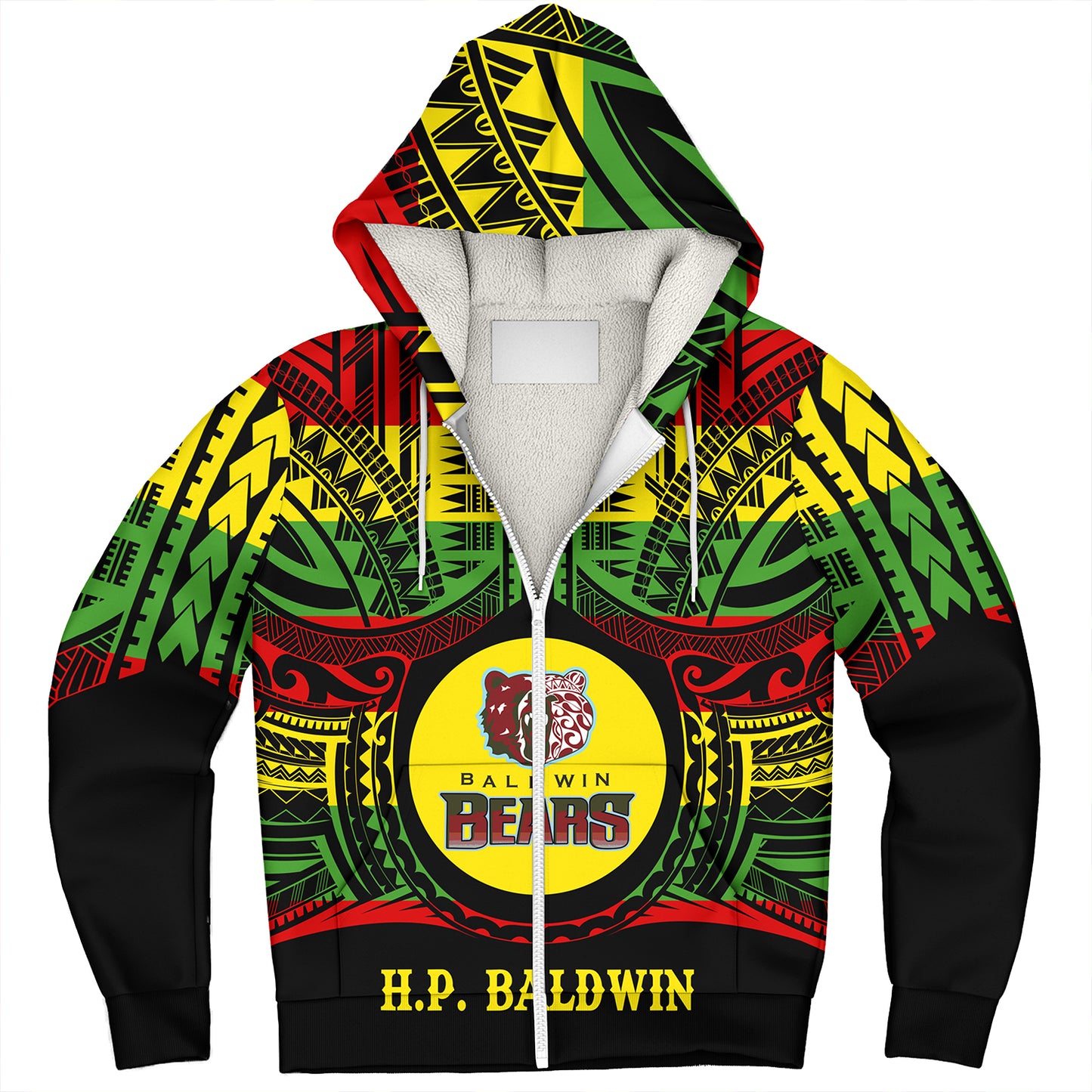 Hawaii Sherpa Hoodie Henry Perrine Baldwin High School Reggae Color Polynesian
